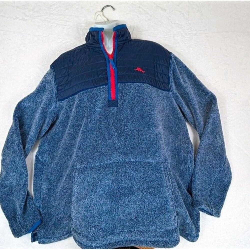 Tommy Bahama Men’s 2XLT Big & Tall Blue 1/4 Zip Fleece Jacket Quilted Yoke